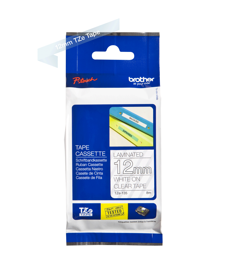 Oriģinālā Brother TZe135 baltas drukas caurspīdīga marķēšanas lentes kasete, 12mm plata 2